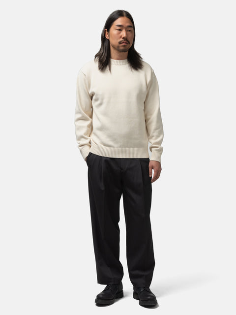 The A by BEAMS 5 Gauge Suvin Crew Neck Off White, Sweaters