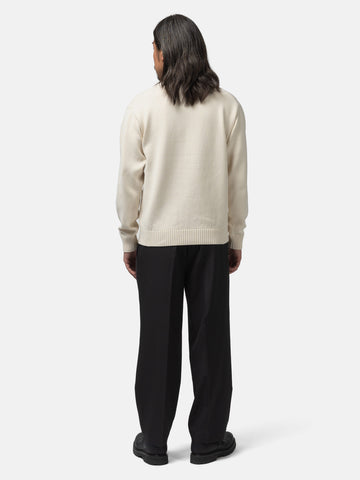 The A by BEAMS 5 Gauge Suvin Crew Neck Off White, Sweaters