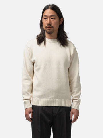 The A by BEAMS 5 Gauge Suvin Crew Neck Off White, Sweaters