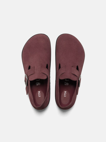 Top view of the BIRKENSTOCK 1774 London Suede Deep Burgundy