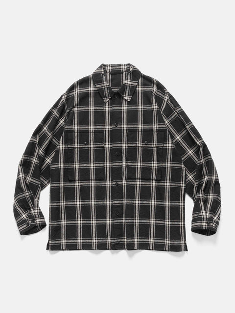blurhms Silk/Cotton Plaid Military Shirt Black x Ivory, Shirts