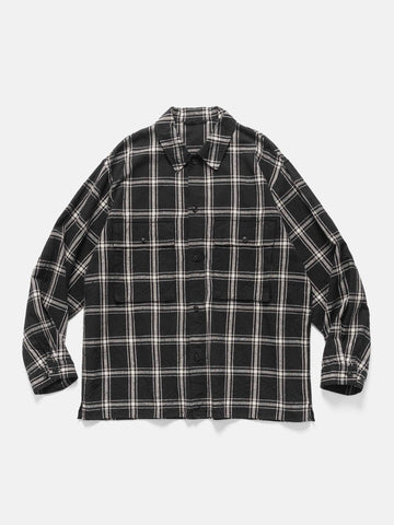blurhms Silk/Cotton Plaid Military Shirt Black x Ivory, Shirts