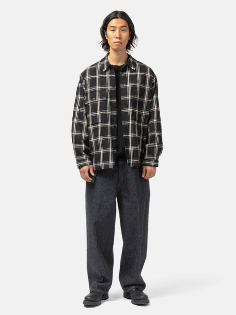 blurhms Silk/Cotton Plaid Military Shirt Black x Ivory, Shirts