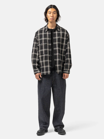 blurhms Silk/Cotton Plaid Military Shirt Black x Ivory, Shirts