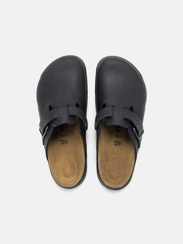 Birkenstock Boston Rugged Oiled Leather Black, Mules
