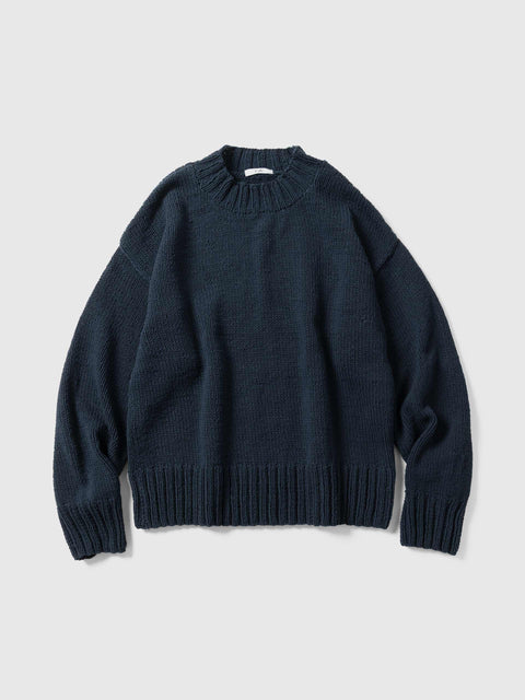 Cale Cotton Hand-Knit Sweater Navy, Sweaters
