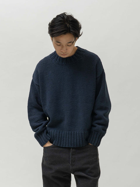 Cale Cotton Hand-Knit Sweater Navy, Sweaters