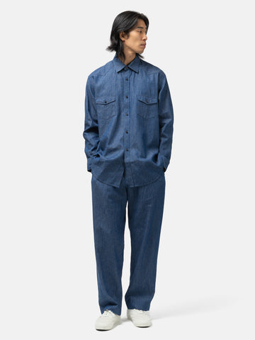 Cale Cotton-Linen-Ramie Denim Pant Blue, Pants