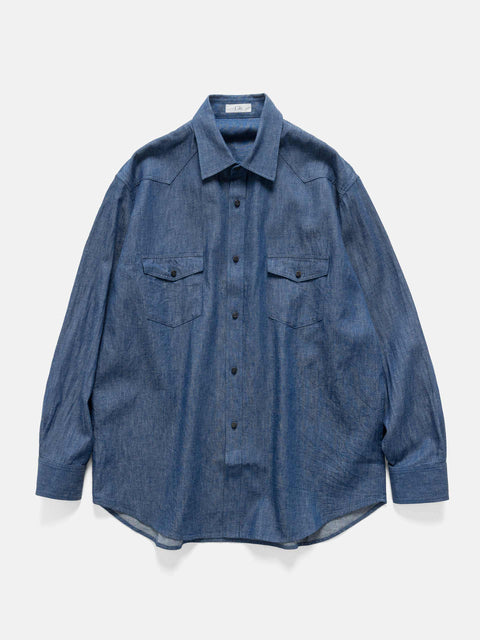 Cale Cotton-Linen-Ramie Denim Shirt Blue, Shirts