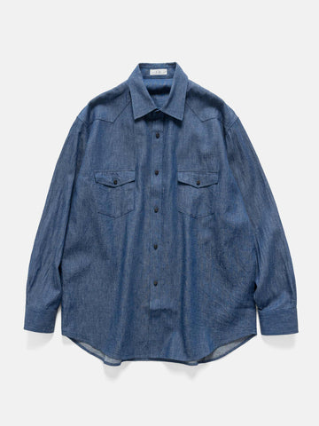Cale Cotton-Linen-Ramie Denim Shirt Blue, Shirts