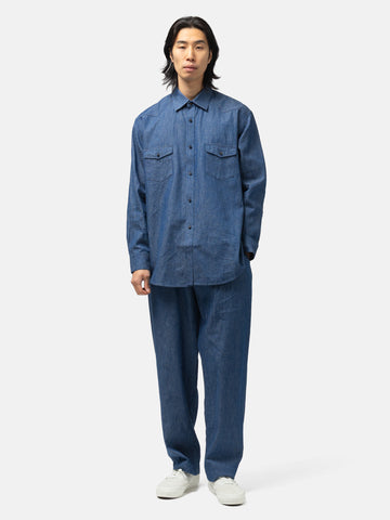 Cale Cotton-Linen-Ramie Denim Shirt Blue, Shirts