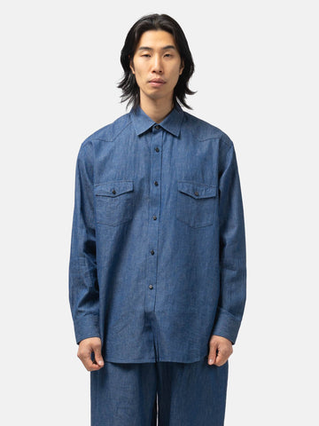 Cale Cotton-Linen-Ramie Denim Shirt Blue, Shirts