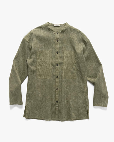 Cale Linen Wool Light Garment Dye Shirt Green, Shirts