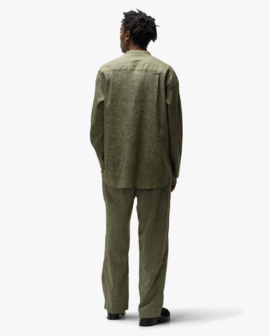 Cale Linen Wool Light Garment Dye Shirt Green, Shirts