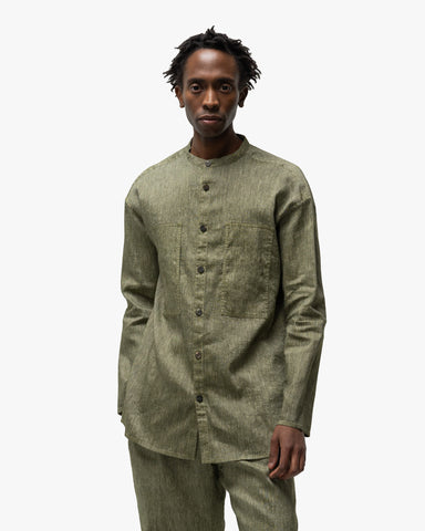 Cale Linen Wool Light Garment Dye Shirt Green, Shirts