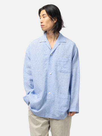 Cale Water Twisted Linen Glen Check LS Shirt White/Blue, Shirts