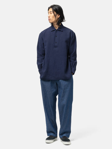 Cale Water Twisted Linen LS Shirt Navy, Shirts