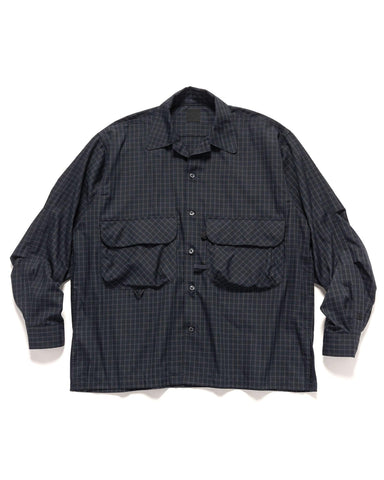 DAIWA Tech Sports Open Collar Shirt L/S Plaid Charcoal, Shirts