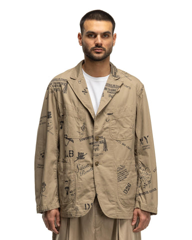 Engineered Garments Bedford Jacket Graffiti Print Flat Twill Khaki, Outerwear