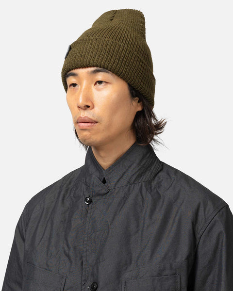 Engineered Garments Watch Cap Olive Wool, Headwear