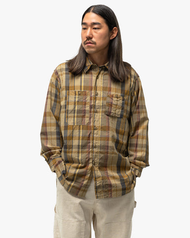 Engineered Garments Work Shirt Cotton Madras Plaid Olive, Shirts