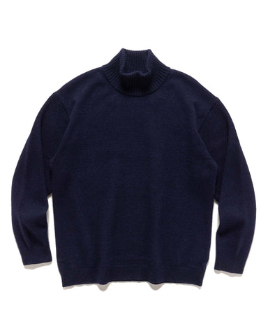 ATON Wool Cotton Mouline Highneck Sweat Shirt Navy, Sweaters