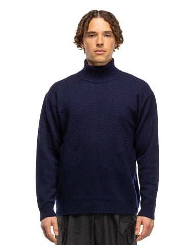 ATON Wool Cotton Mouline Highneck Sweat Shirt Navy, Sweaters