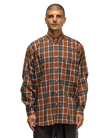 Daiwa Tech Button Down Shirts L/S Tartan Plaids Brown, Shirts