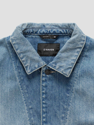 HAVEN Graft Coat - Suvin Cotton Denim Light Wash Indigo, Denim Jackets