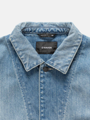 HAVEN Graft Coat - Suvin Cotton Denim Light Wash Indigo, Denim Jackets