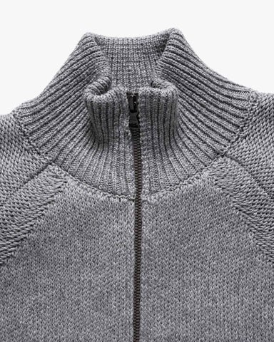 HAVEN Harbour Zip Sweater - Cotton Cashmere Knit Heather Grey, Sweaters