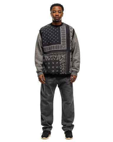 KAPITAL 30/-SWT Knit Bandanna BIG Vest Black, Sweaters
