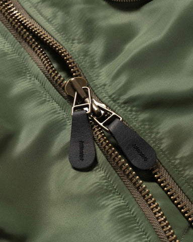 KAPITAL MA-1 Nylon x Crack Leather SHAM BOMBER JKT Khaki, Outerwear