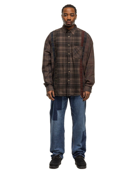 Needles Flannel Shirt -> 7 Cuts Wide Shirt / Over Dye Brown, Shirts
