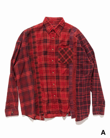 Needles Flannel Shirt -> 7 Cuts Wide Shirt / Over Dye Red, Shirts