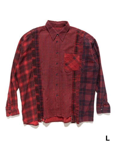 Needles Flannel Shirt -> 7 Cuts Wide Shirt / Over Dye Red, Shirts