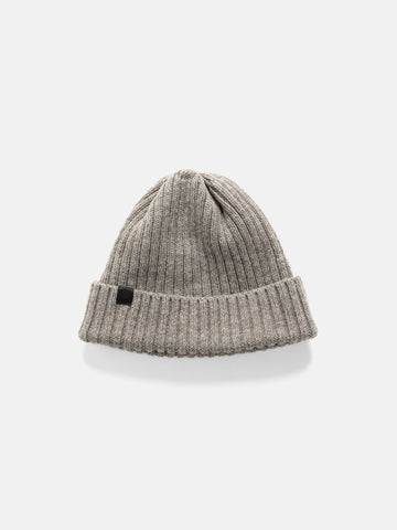 HAVEN Ribbed Beanie - Lambswool Warm Grey, Beanies