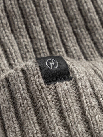 HAVEN Ribbed Beanie - Lambswool Warm Grey, Beanies