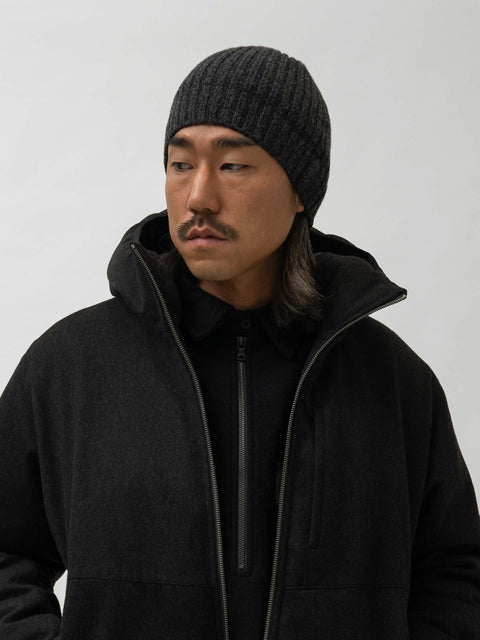 HAVEN Ribbed Beanie - Merino Wool Cashmere Charcoal, Beanies