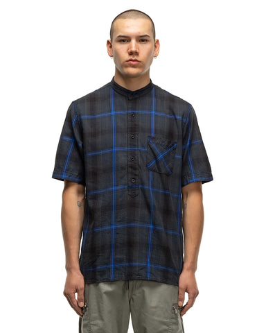 nonnative Dweller Stand Collar Pullover S/S Shirt C/P Twill Ombre Plaid Black, Shirts