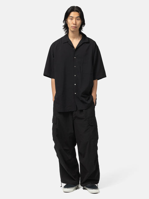 HERILL Silk Cotton Nep Open Collar Shirts Black, Shirts