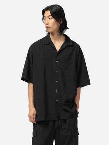 HERILL Silk Cotton Nep Open Collar Shirts Black, Shirts
