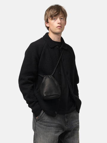 hobo Drawstring Pouch Deer Leather Black, Pouches