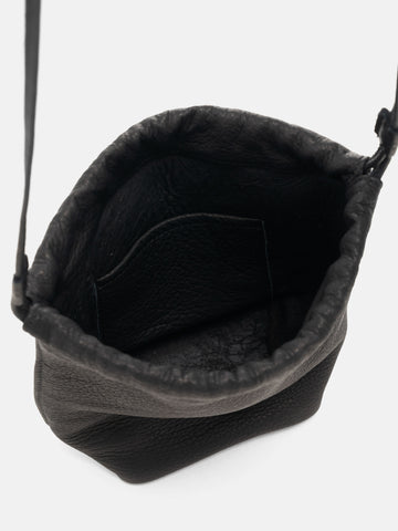 hobo Drawstring Pouch Deer Leather Black, Pouches