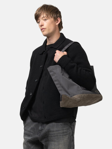 hobo Tote Bag Polyester Oxford Cordura with Suede Charcoal, Tote Bags