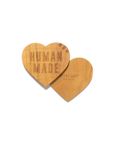 Human Made Heart Wood Coaster Set 2P Beige, Accessories