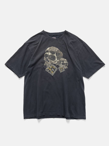 KAPITAL 20/-Jersey Crew T (PECKISH Rain Skull) Black, T-Shirts