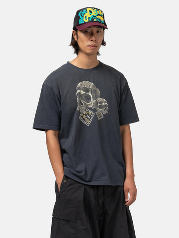 KAPITAL 20/-Jersey Crew T (PECKISH Rain Skull) Black, T-Shirts