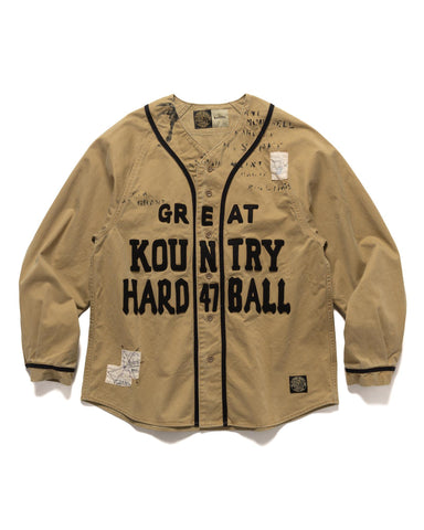 Kapital Chino GREAT KOUNTRY Damaged Baseball Long Sleeve Shirt Beige, Shirts