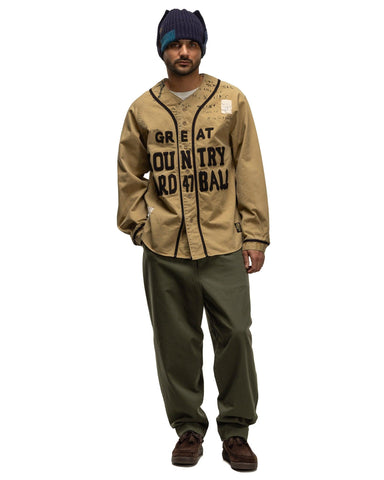 Kapital Chino GREAT KOUNTRY Damaged Baseball Long Sleeve Shirt Beige, Shirts